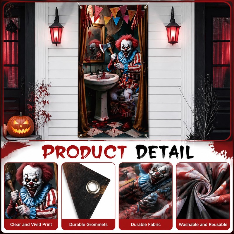 Halloween Garage Door Decoration, 70.9 x 35.4 Inch Bloody Clown