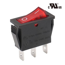 Baomain Snap-in Rocker Switch ON-Off SPST 250V 16A 125V 16A 3 Terminal Red Light UL TüV Certified Pack of 5