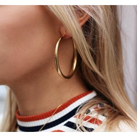 Doubnine Hoop Earrings for Women Golden Large Earrings Thick Round Chunky Fashion Jewelry 50 mm (golden)