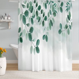 M&W DAS DESIGN Shower Curtain Made of Polyester Fabric, Hanging Leaves, Green Plants, Tree Nature Look, Anti-Mould, Waterproof Bath Curtain Including 12 C-Rings, Weighted Hem, 180 x 200 cm