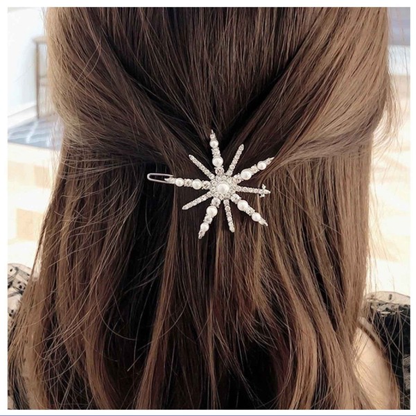 Dervivea Boho Pearl Crystal Hair Clip Hair Clip Snowflake Hair Clip Pin Gold CZ Star Bobby Pin Clips Vintage Pearl Side Clip Hairpin Decorative Hair Accessories for Women and Teenagers