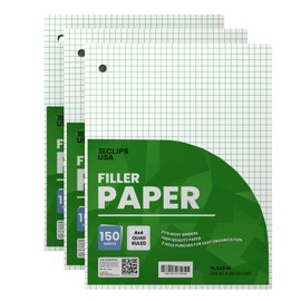 Graph Paper, Loose Leaf Graph Paper, 4 x 4 Squares Per Inch Quad Ruled Graph Paper, 10.5” x 8” Graphing Paper, 56 gsm, 150 Per Pack, 450 Sheets (3 Pack)