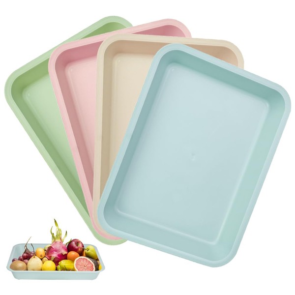 QUCUMER Pack of 4 Plastic Serving Trays Tray Made of Plastic 30.5 x 23 x 4.5 cm Serving Plates Rectangular Trays Non-Slip Fast Food Tray for Kitchen Dining Room Cafe (4 Colours)