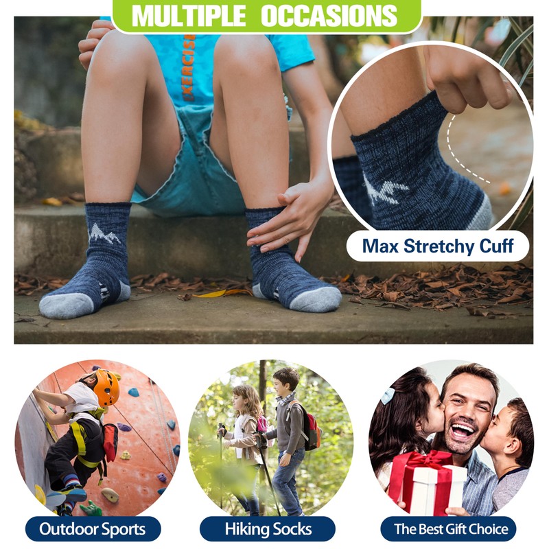 ANTSANG Kids Merino Wool Hiking Socks Boys Girls Toddlers Thermal