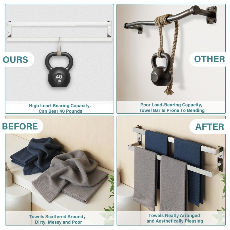 Alise Double Towel Bar, 32" Towel Racks for Bathroom Wall