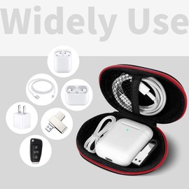 MOLOVA Earbud Case, Oval Storage, Portable Pouch Bag for Earbuds, In-Ear Headphones, Headsets, USB Charging Cable, Red