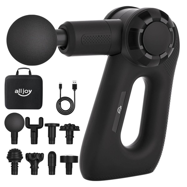 ALLJOY Massage Gun, Handheld Massager Gun for Athletes, Deep Tissue Muscle Massager with 8 Interchangeable Heads, New Ergonomic Design and Super-Quiet Setting - Black, Birthday Mothers Day Gifts