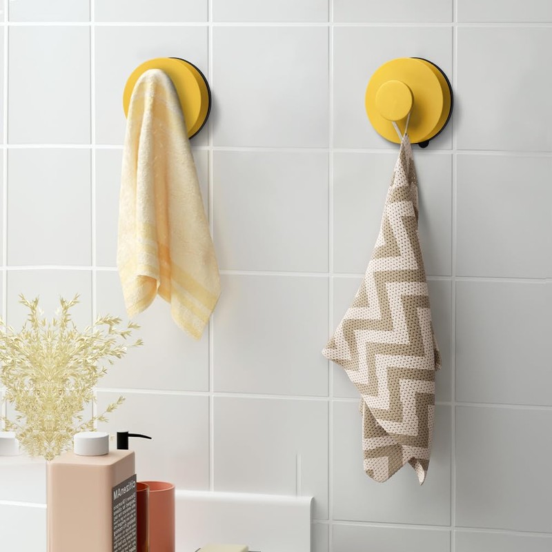 flintronic Pack of 2 Yellow Wall Hooks, Suction Cups, Suction
