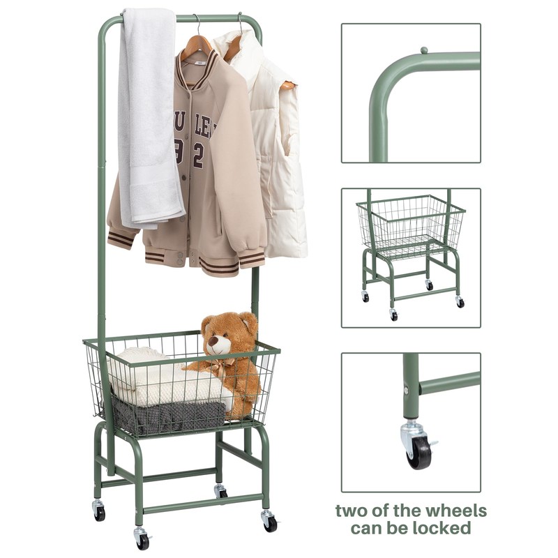 ALIMORDEN Laundry Cart with Clothes Rack, Rolling Laundry Butler with