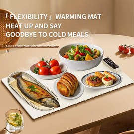 Electric Warming Tray - Full Surface Heating, Rollable & Portable, Food Grade Silicone Nano-Material, 5 Temperature Settings, Auto Shut-Off, Versatile Food Warmer for Gatherings Everyday Use (White)