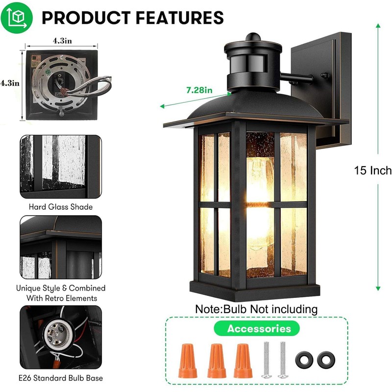 Superyofo 15inch Large Outdoor Wall Lights,Modern Black Exterior Wall Light