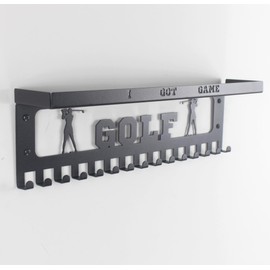 URBN BY MODERN HOME FINISHINGS 16" Metal Girl Golf Design Medal Hanger and Ribbon Display Holder Rack, 3" Trophy Shelf for Wall with Easy Hang Hooks, Great Gift for Kids & Adults (Black)