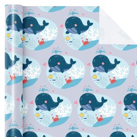 WRAPAHOLIC Ocean Wrapping Paper Roll - Mini Roll - 17 Inch x 9.8 Feet - Adorable Whale Dolphin Design for Boys Girls Kids Birthday, Baby Shower