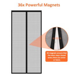 35"*83" Magnetic Screen Door, Magnetic Door Curtain with 36 Magnets, Heavy Duty Mesh Screen Door for Easy Installation, Fiberglass Mesh Magnetic Screen Door with Removable Velcro Straps
