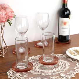 OGANAZI Modern Clear Coaster Set of 5- Glass Coasters for Drinks Crystal Coasters Round Cup Coasters Coffee Table Decor for Office, Kitchen, Bar, Dining Room, Living Room, Patio(Clear Red)