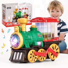KidsMind Electric Train Toy for Toddlers 1-3,Kids Christmas Steam Truck with Locomotive,Smoke,Light & Music, 360° Rotation Bump and Go Choo Choo Train Toys for Toddler 2-4-7 Boys Girls Birthday Gifts