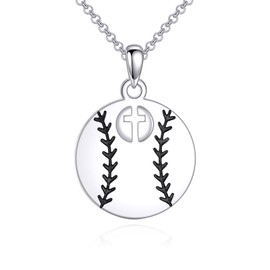 VONALA Baseball Necklace for Women 925 Sterling Silver Cross Pendant Sport Jewelry Birthday Gifts (Baseball)