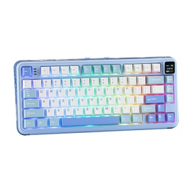 MechLands Vibe75 V2 75% Wireless Gaming Keyboard with Interchangeable Screen Module, Hot Swappable Creamy Mechanical Keyboard with Gasket Structure, BT5.0/2.4GHz/USB-C, 5-Layer Padding, RGB (Blue)