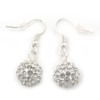 Clea Crystal White Enamel Ball Drop Earrings/Silver Tone/ 35mm L