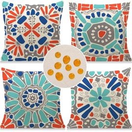Weldomcor Waterproof Cushion Cover 18x18 inch Set of 4 Outdoor Throw Pillow Covers Mordern Bohemian Decorative Pillow Cases Decorations for Patio Garden Porch Bench Sofa Indoor Living Room Bed Chair