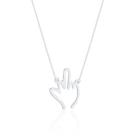 Anmpab Finger Necklace Punk Stainless Gesture Sign Finger Pendant Necklace for Women Women Friendship Jewelry (Silver)