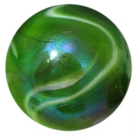 House of Marbles Single 42mm Fungus Massive Glass Marble 1.65" Green w White Swirls Iridescent