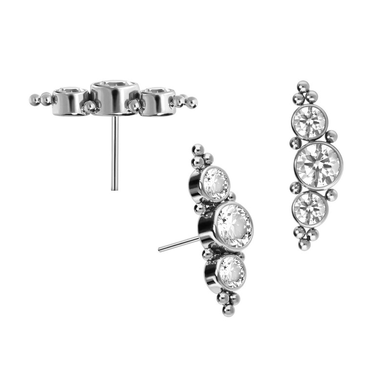 PIERCINGLINE Titanium Attachment with Push Pin 3 Crystals and Balls