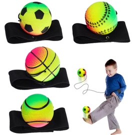 DBAILY Springball with Cord 4 Pieces Diameter 47 mm Wrist Return Ball with Elastic Band Ball with Cord for Children Adults Football, Basketball, Softball, Baseball