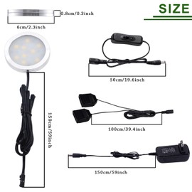 AIBOO 12V LED Under Cabinet Lights Kit 6 Pack Black Cord Aluminum Puck Lamps for Kitchen Counter Closet Lighting with Manual on/Off Switch 12W 6 Lights (4000K Natural White)