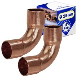 Pack of 2 Bends for Copper Pipes Diameter 15 mm with 90 Degree Angle Made of Copper MONTERAL