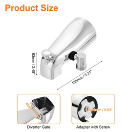 sourcing map Slip on Tub Spout, Bath Slip-On Tub Spout Zinc Alloy Bathtub Faucet with Pull-Up Diverter, Side Shower and Hex Wrench for 1/2 Inch Water Tube for Bathroom Kitchen, Silver