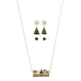 Madison Tyler Feliz Navidad Christmas Necklace Set for Women | Statement Mexican Christmas FELIZ NAVIDAD Pendant Jewelry | Snowflake Christmas Tree Earrings | Xmas Holiday Necklaces Gifts