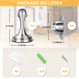 Profasion Magnetic Door Stoppers 4 Pack, Stainless Steel Door Stops for Wall and Floor Mounting, Door Holder Keep Door Open, No Drilling Door Stop with 3D Adhesive Tapes, Silver