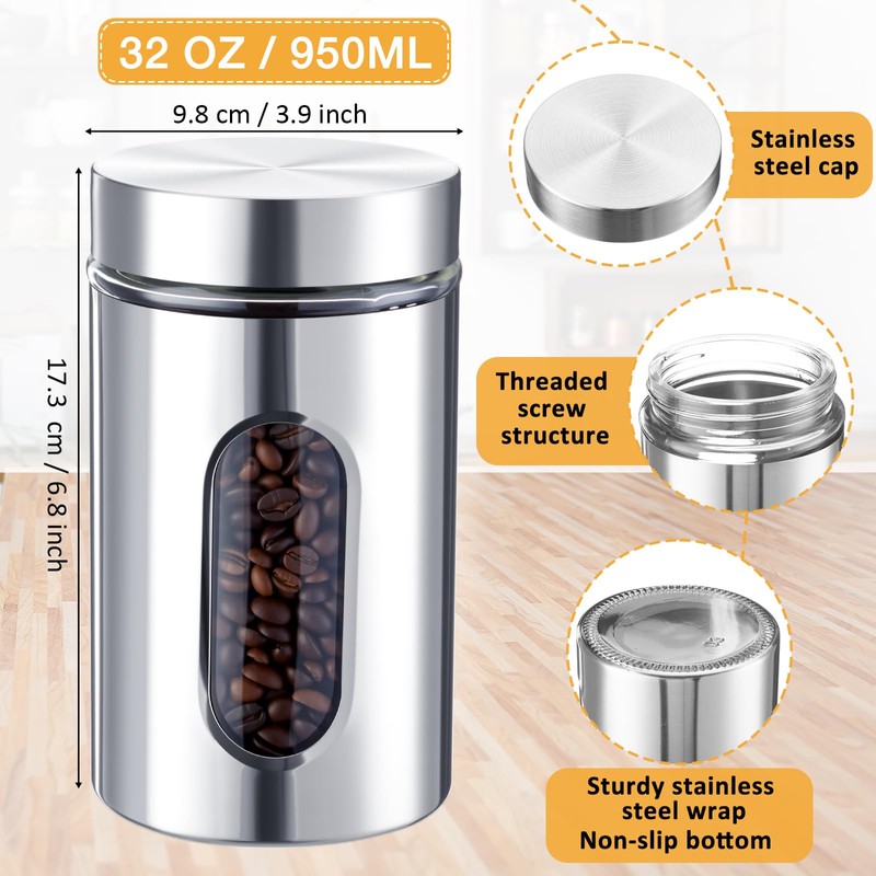Mimorou 3 Pcs Stainless Steel Canister Set with Glass Windows