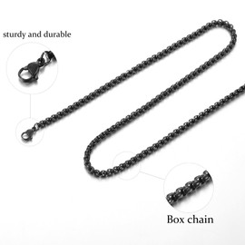 RWQIAN Men's Women's Stainless Steel Chain in Silver/Gold/Black Venetian Chain Men's Briolette Chain, Box Necklace, Width 2/2.5/3/4 mm, Length 45–70 cm, Stainless Steel