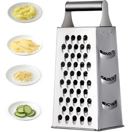 Large Cheese Grater Vegetable Slicer Stainless Steel with 4 Sides, 9.2 Inches Multifunctional Cutter Planing for Ginger, Garlic, Cucumbers, Carrots, Cheese, Potato, graters for Kitchen (Silver)