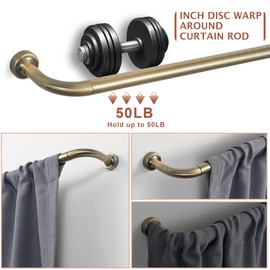 Lwiiom Antique Bronze 100-150" Wrap Around Curtain Rod, Aluminum, Wall Mounted, 150" Length, 1" Diameter, 50 lbs Weight Capacity, Blackout, Adjustable, Disc, Curved, Room Darkening