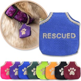 Woofhoof Dog Tag Silencer, Blue Rescued - Quiet Noisy Pet Tags - Fits Up to Four Pet IDs - Dog Tag Cover Protects Metal Pet IDs from Tarnish, Made of Durable Nylon, Universal Fit, Machine Washable