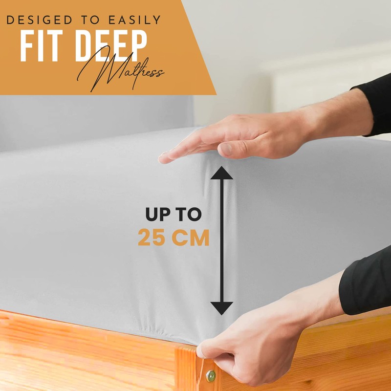 HOME ACE Silver Easy Iron Percale 4FT Small Double Fitted