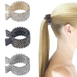 GWAWG Pack of 3 Women's Hair Clips with Sparkling Crystal Stones Rhinestone Hair Clips Holder for High Ponytail Non-Slip Elegant for Prom Wedding Everyday Vintage Rhinestone Hair Clips