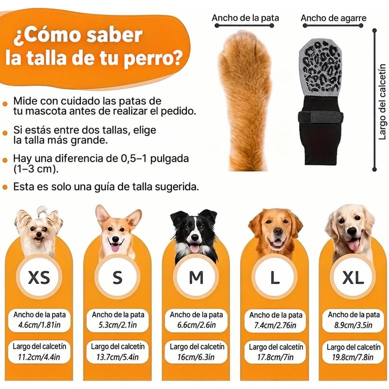 4 Calcetines Antideslizantes para Perros con Tira Reflectante Ajustable,S