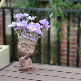 SeoatLink Face Flower Pots Head Planter, Cute Resin Face Planters for Indoor Outdoor Plants, Funny Head Plant Pot with Drainage Hole Brown