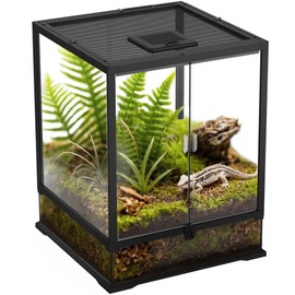 Eckpo 12’’x 12’’x 18’’ Reptile Terrarium with Full View Tempered Glass, 10 Gallon Reptile Habitat Comes with Mesh Top Vent, Suitable for Small Reptiles Such as Gecko, Snake, Frog and Mantis