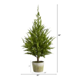 Nearly Natural 3.5ft. Cedar Pine “Natural Look” Artificial Tree in Decorative Planter, Green