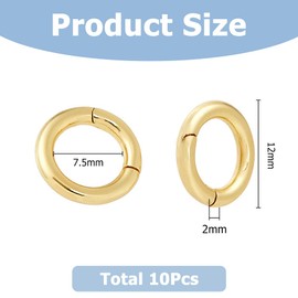 Hobbspring 10pcs Round Carabiner Clip Snap 12 mm Trigger Spring Snap Clip Buckle Real 18K Gold Plated Metal Spring Key Ring Buckles for Jewellery Making DIY Key Chain Craft