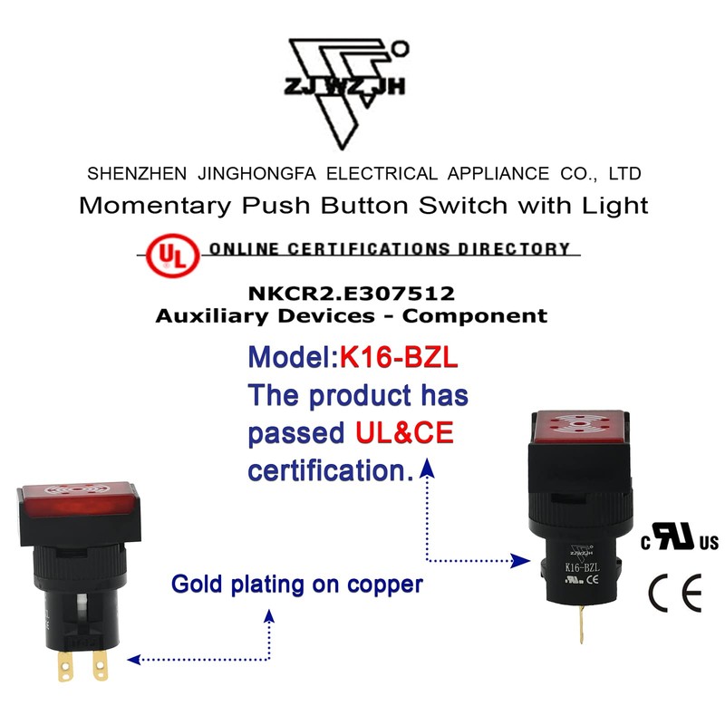 16mm Buzzer 12VDC Rectangle Red with Indicator Light LED 5/8"