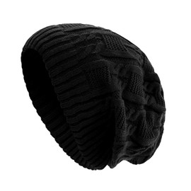Surblue Unisex Trendy Beanie Warm Oversized Chunky Cable Knit Slouchy Woolen Hat, Black