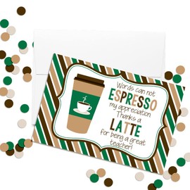 Amanda Creation Thanks A Latte Coffee Themed Teacher Appreciation Blank Folded Cards Single (1) Greeting Card For Teacher, 4"x 6" (when folded)