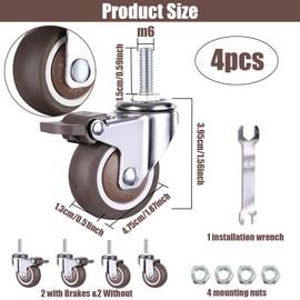 Weploda Pack of 4 Castors for Furniture, Heavy Duty Castors with Brake, 25 mm Furniture Castors, with Mounting Nut Spanner, 360 Degree Swivel Castors Heavy Duty with 40 kg Load Capacity (Brown)