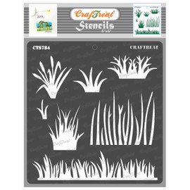 CrafTreat Reusable Grass Stencils for Painting on Wood, Canvas, Paper, Fabric, Floor, Wall and Tile - Grass Stencil - 6x6 Inches - DIY Art and Craft Stencils - Grass Camo Stencil
